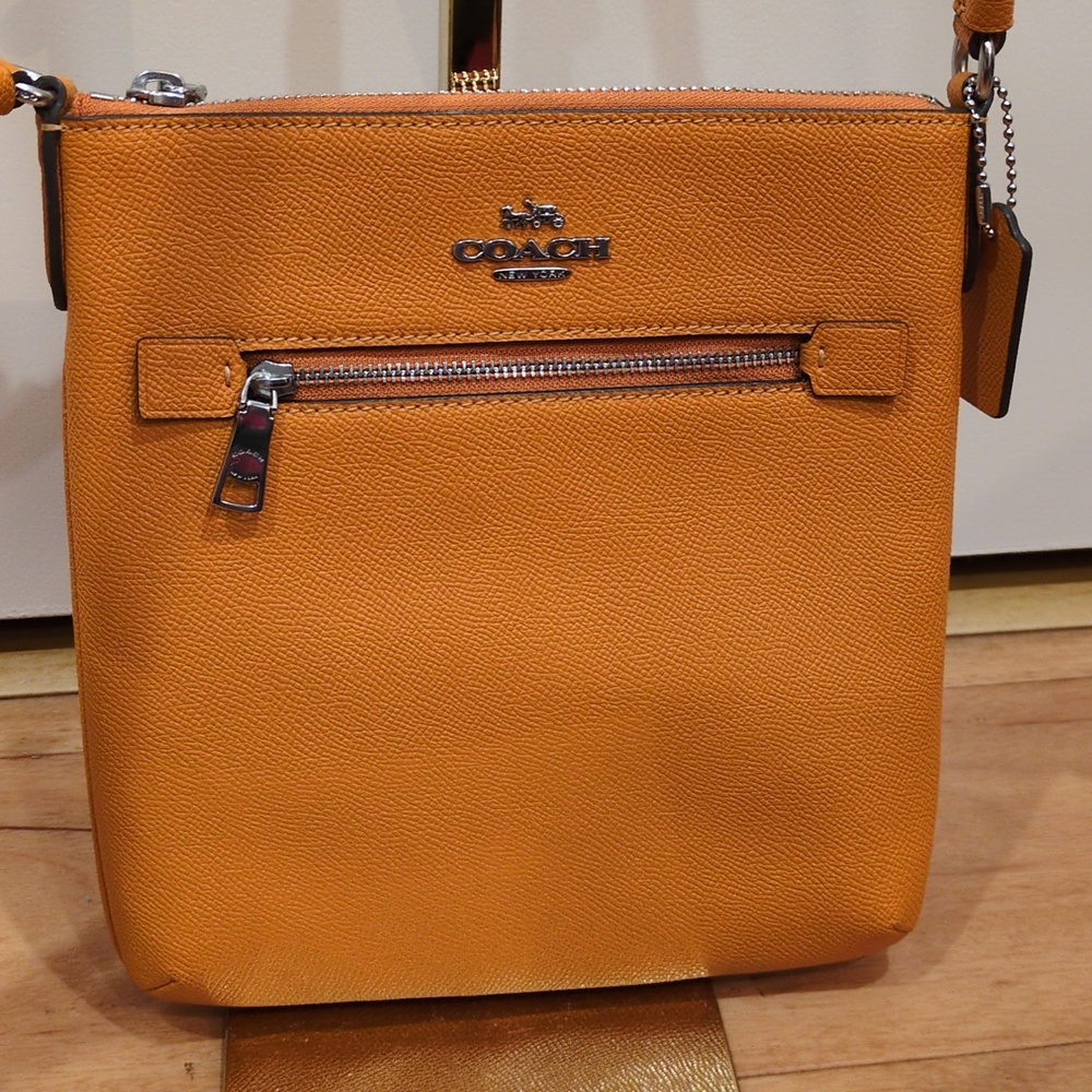 Coach NWOT Papaya Orange Leather Mini Rowan File Crossbody Bag Purse - Picture 3 of 17
